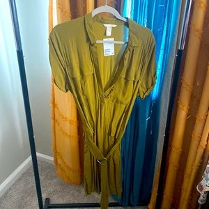 Still tagged !! H&M sheer olive colored belted dress, US size 12, never worn.